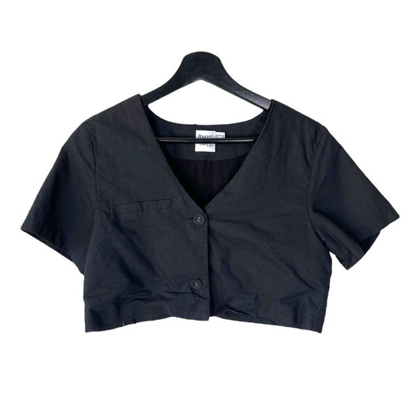 Princess Polly Tops - Princess Polly Black Short Sleeve Crop Button Up Top Medium